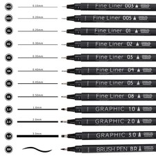 12PCS Black Fineliner Pens Waterproof Archival Drawing Set