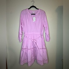 Wonderly Pink Cotton Lace Trim Tiered Dress Women's XL Belted Boho Midi