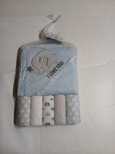 Baby gear blue elephant hooded towel and 5 washcloths nip baby