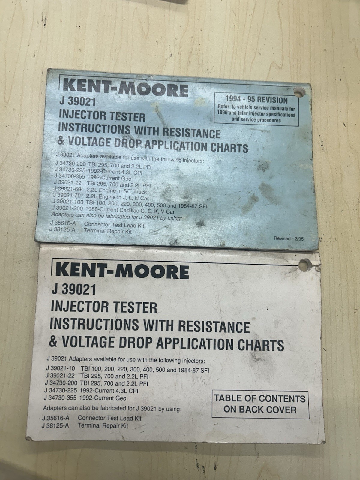 Kent Moore J-39021 Injector Tester Instruction Manual-Set of 2