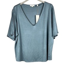 Vince Women's Short Flutter Sleeve V-Neck Blouse Size 2X Grey Blue NWT