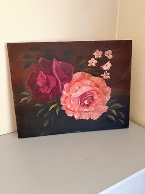Original Shabby Chic Painting Roses  Signed 18x14