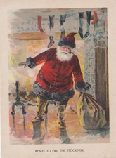 SANTA CLAUS DELIVERING TOYS CHRISTMAS EVE LITHOGRAPH SANTA ART PRINT 1901