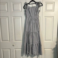 OLD NAVY Small Black White Striped Tiered Ruffled Sundress Smocked Midi Linen