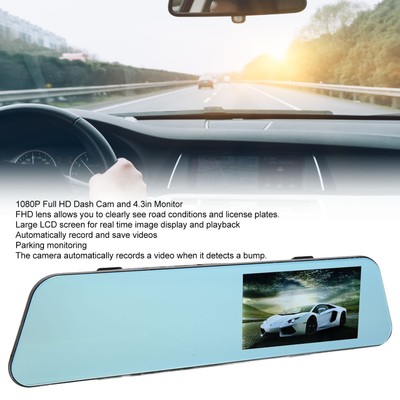 Rearview Mirror Dash Cam Driving Recorder 4.3in Monitor 12MP Video 1080P Reso CB