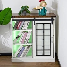 Sideboard with LED lighting, glass doors, 5 drawers, and adjustable shelves