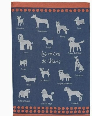 COUCKE FRANCE Coucke, Dog Breeds (Les Races de Chien) French Jacquard Kitchen / Tea Towel, NEW