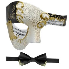 Masuqerade Mask for Men Phantom of The Opera Mask with Bowtie - Beige black