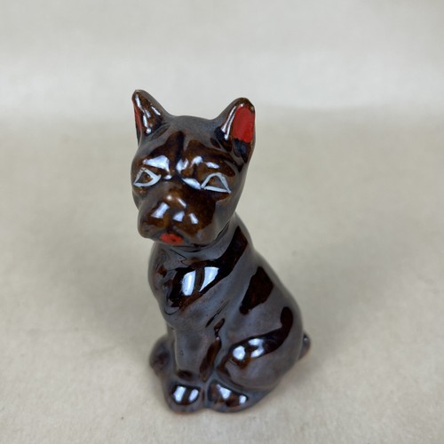 Vtg MCM Japan Redware Brown Glazed Figurine Boston Terrier French Bulldog 3” - Picture 1 of 5