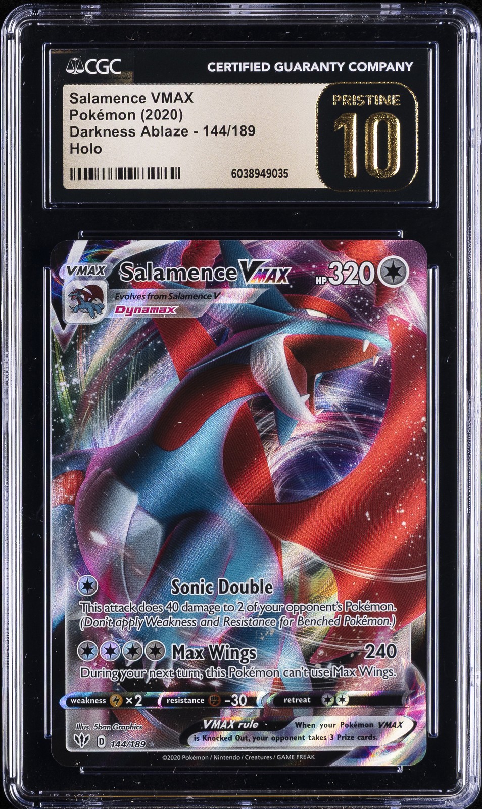 2020 POKEMON DARKNESS ABLAZE HOLO #144/189 SALAMENCE VMAX CGC 10 PERFECT