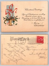 Vintage Christmas Holly Basket Postcard 1926 Kilbourn Wisconsin Posted