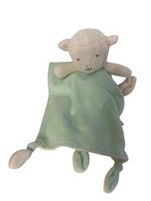 Carters Plush White Lamb Lovey Green Security Blanket Rattle Knotted Corners Toy