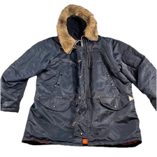 VTG. Unbranded Nylon Winter Coat Adult XL Navy Hooded Lined Pocketed