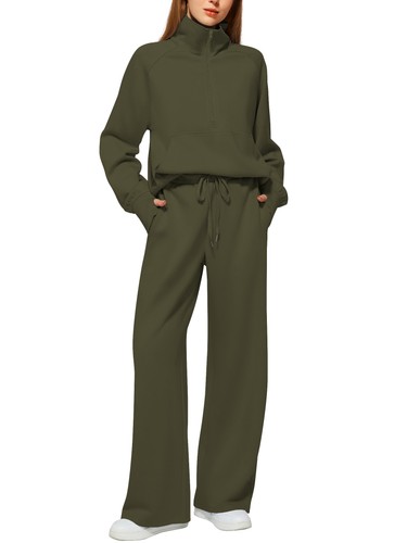 Women's 2 Piece Outfits Lounge Set Half Zip Wide Leg Set Sweatsuit Tracksuit - Picture 5 of 114