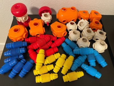 Lot of 44 Vintage 1980s TOMY Popoids Construction Toys, Wheels, Connector Pieces