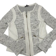 Drew Jacket Womens Small Grey White Tweed Full Zip Moto Knit Textured