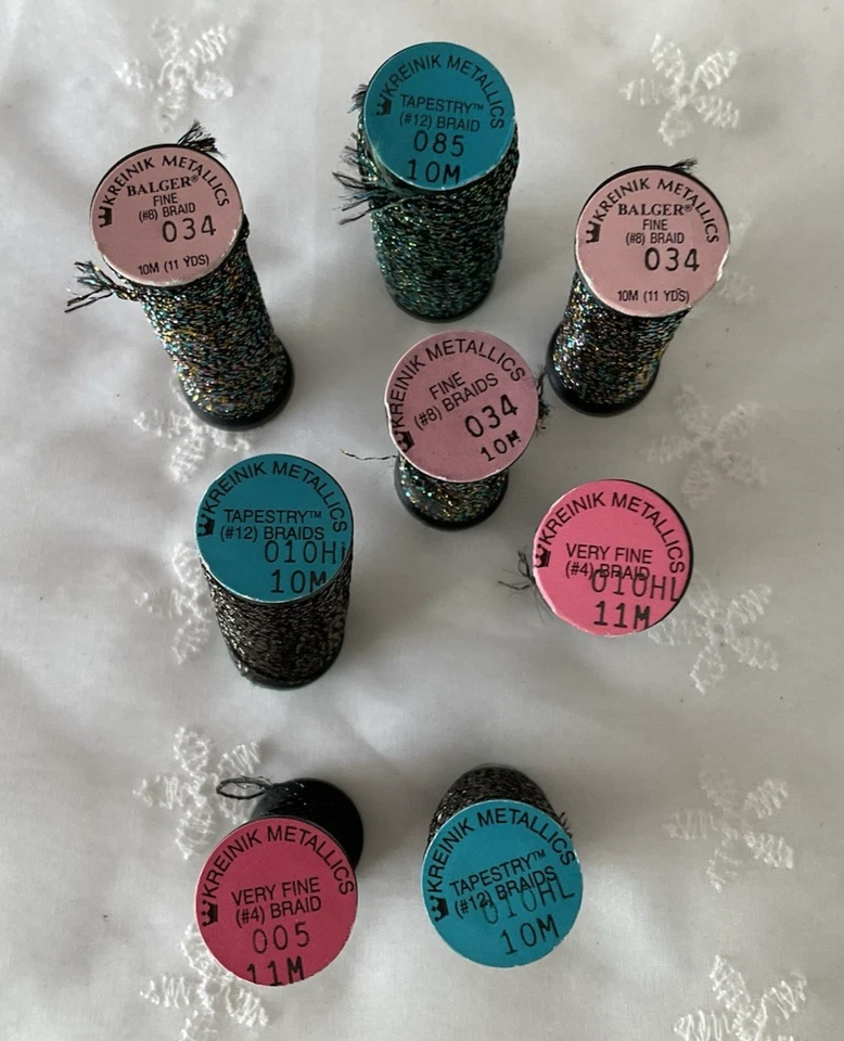 Kreinik Needlepoint Fibers Threads Lot of 8 Black and Multicolor Assorted Braids - Image 2 of 2