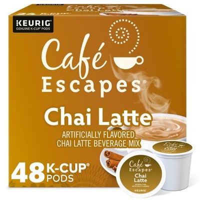 Cafe Escapes, Chai Latte Tea Beverage, Single-Serve 48 Count (Pack of 1)