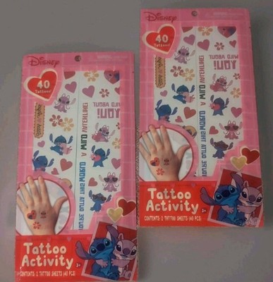 2 Sheets Stitch & Angel Party Fun Love Temporary Tattoo Stickers Disney Cute 