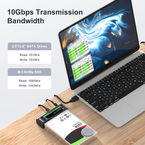 MAIWO K10635N type C 10Gbps to dual bay HDD/NVMe M2 SSD clone converter for 2.5" - Photo 3/8