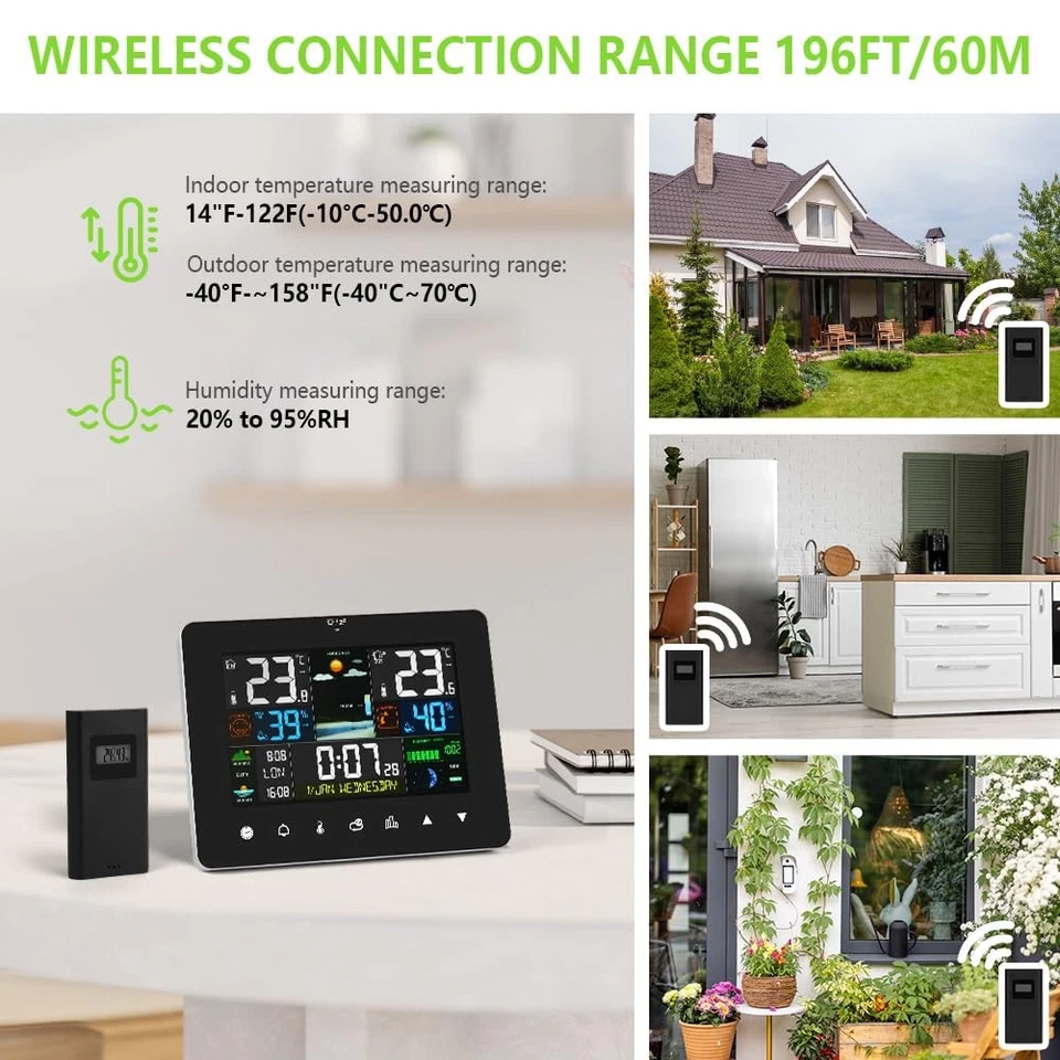 Stazione Meteorologica Wireless con Sensore Esterno Schermo LCD Sveglia Data Ora - Immagine 4 di 4