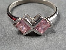 925 Sterling Silver Ring Size 9 Dual Pink Stone Setting