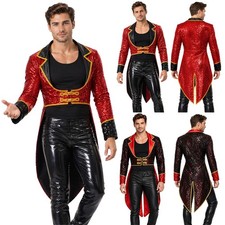 Men Costume Gold Webbing Trim Tailcoat Front Buttons Outwear Fitted Performance
