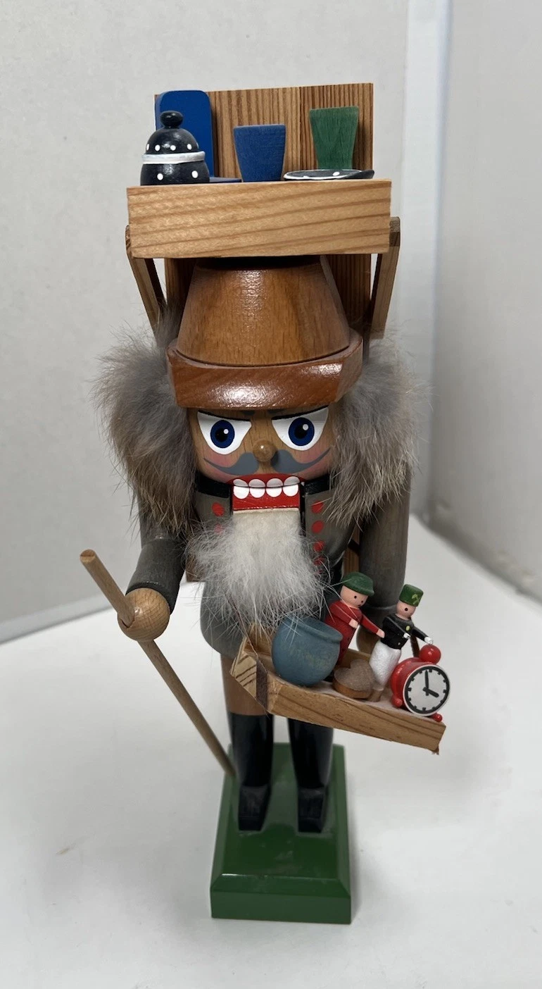 VTG E.M. Merck Wood Nutcracker Old World KWO Rare Peddler Woodsman 10” Tall Rare