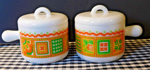 Vintage Avon Patchwork Mini Pot/Jar & Lid Milk Glass 1970’s Orange-Yellow-Green
