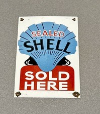 VINTAGE 12” SHELL GASOLINE PORCELAIN SIGN CAR GAS OIL MOTORCYCLE TRUCK