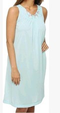 Shadowline Sleeveless Gown Sz M Loght Blue Nylon w/ Embroidery At The Neckline