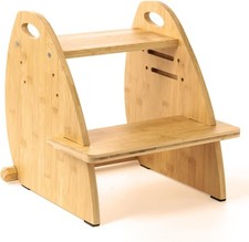 Wooden 2 Step Stool for Kids,Toddler Adjustable Triple Height Bamboo