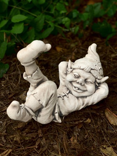 Happy relaxing gnome statue Concrete gnome figurine Stone troll ornament Gift - Picture 3 of 6