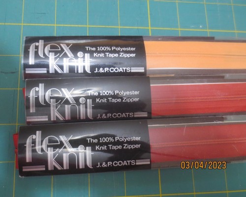 3 Vintage J&P Coats Flex Knit 100% Polyester Zippers 2 (9") Rust & 1 (20") Apric - Picture 3 of 3