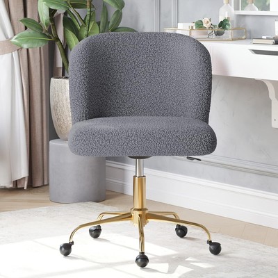 Modern Upholstered Boucle Desk Chair with Swivel Wheels and Adjustable Height