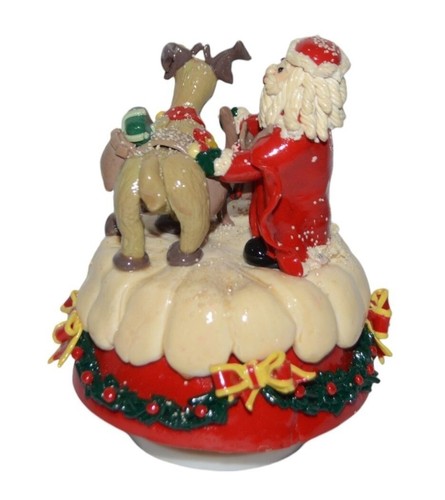 Vtg Dough Santa Reindeer Christmas Music Box Figurine Christmas Frosty Handmade - Picture 5 of 8