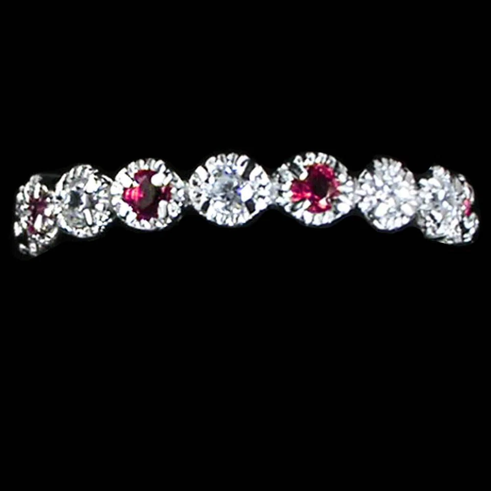 JUEGO DE 3 ANILLOS_ANILLO BANDAS DE ETERNIDAD CIRCONITA CÚBICA ROJA RUBÍ Y TRANSPARENTE_TALLA-5_PLATA DE LEY 925 Foto 4 de 4