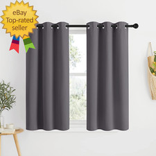 Grey Blackout Curtain Panels 48 Inch Long Set of 2 for Bedroom Thermal Insulated