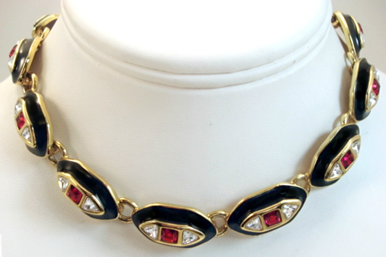 Vintage Jewelry Costume Enamel Red Clear Rhinestone Necklace eBay