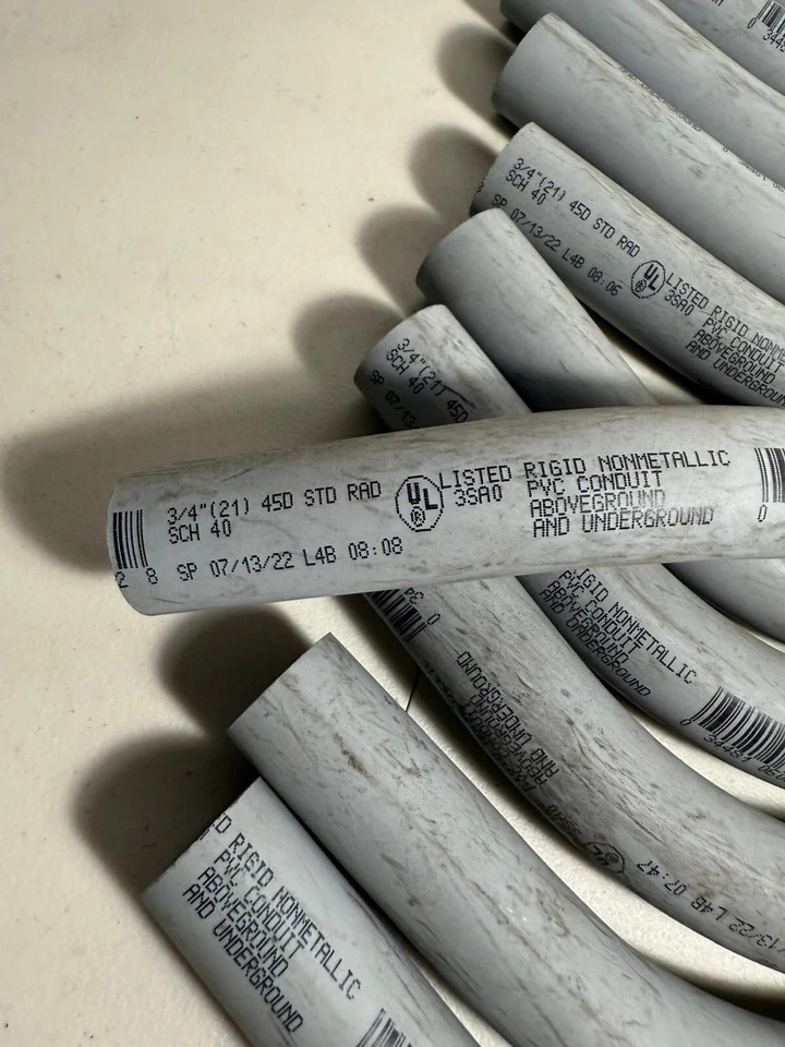 Lote de 13 conductos rígidos no metálicos Carlon por encima y por debajo del suelo 3/4" 45 grados Foto 3 de 4