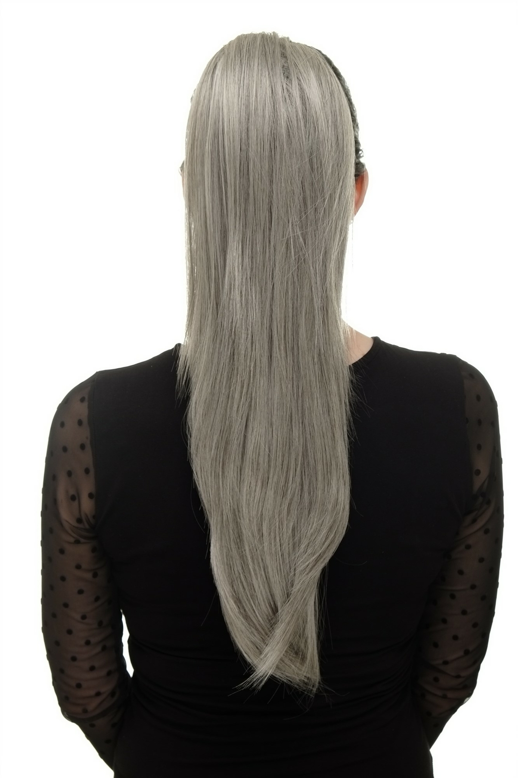 Hairpiece: Voluminous Smooth Ponytail Mini Butterfly Clip Gray-Black Mix WK06-51