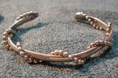 Hand Crafted Artisan Signed STERLING Silver BEAD Wrapped BANGLE Bracelet Unisex