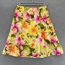 Talbots Skirt Women 6 Petite Yellow Multi Floral Silk Blend Trumpet Knee Vintage
