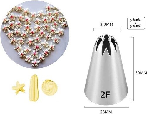 Large Icing Piping Tips,1M 2D 2F Cake Cupcake Decorating Tip Set Kit,Star Drop F - Picture 6 of 7