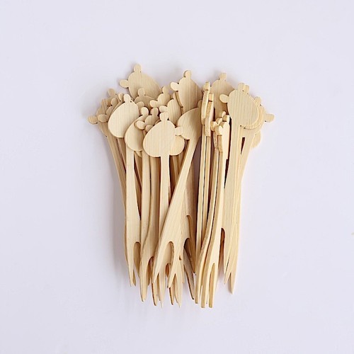 100 Natural Bamboo Mini Forks Giraffe Sustainable COCKTAIL PICKS Party Events - Picture 3 of 9