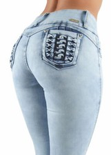 Women's Juniors Colombian Design, Butt Lift, Push Up, Mid Waist, Skinny Jeans