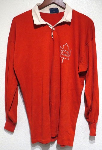 vtg Canterbury DRAGON MAPLE LEAF #4 Rugby Shirt Jersey L/XL 80s Canada Wales Red