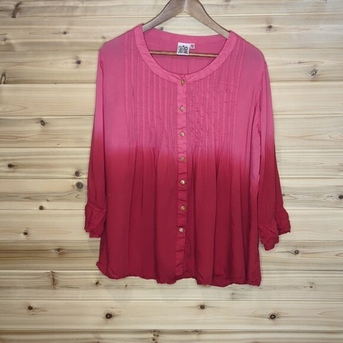 Parsley & Sage Top Womens XL Pink Red Ombre Button front Blouse Valentines