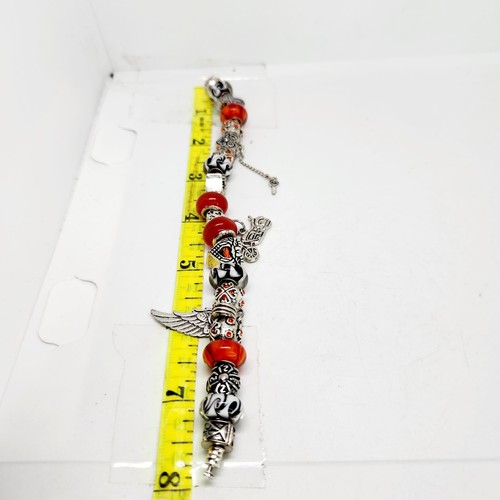 Serjaden 925 Harley Davidson Motorcycle Inspired Charm Bracelet Silver Orange 8" - Picture 7 of 8