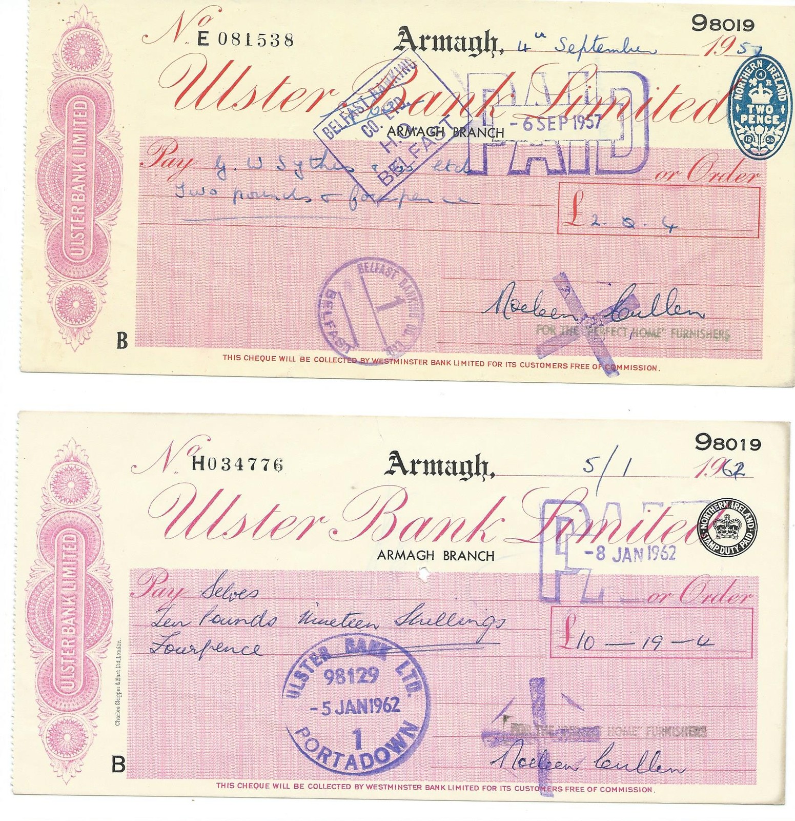 Cheque Form Used 1960 S Chq08 Ulster Bank Limited Armagh X 2 Ebay Cheque Form Used 1960 S Chq08 Ulster Bank Limited Armagh X 2 Ebay